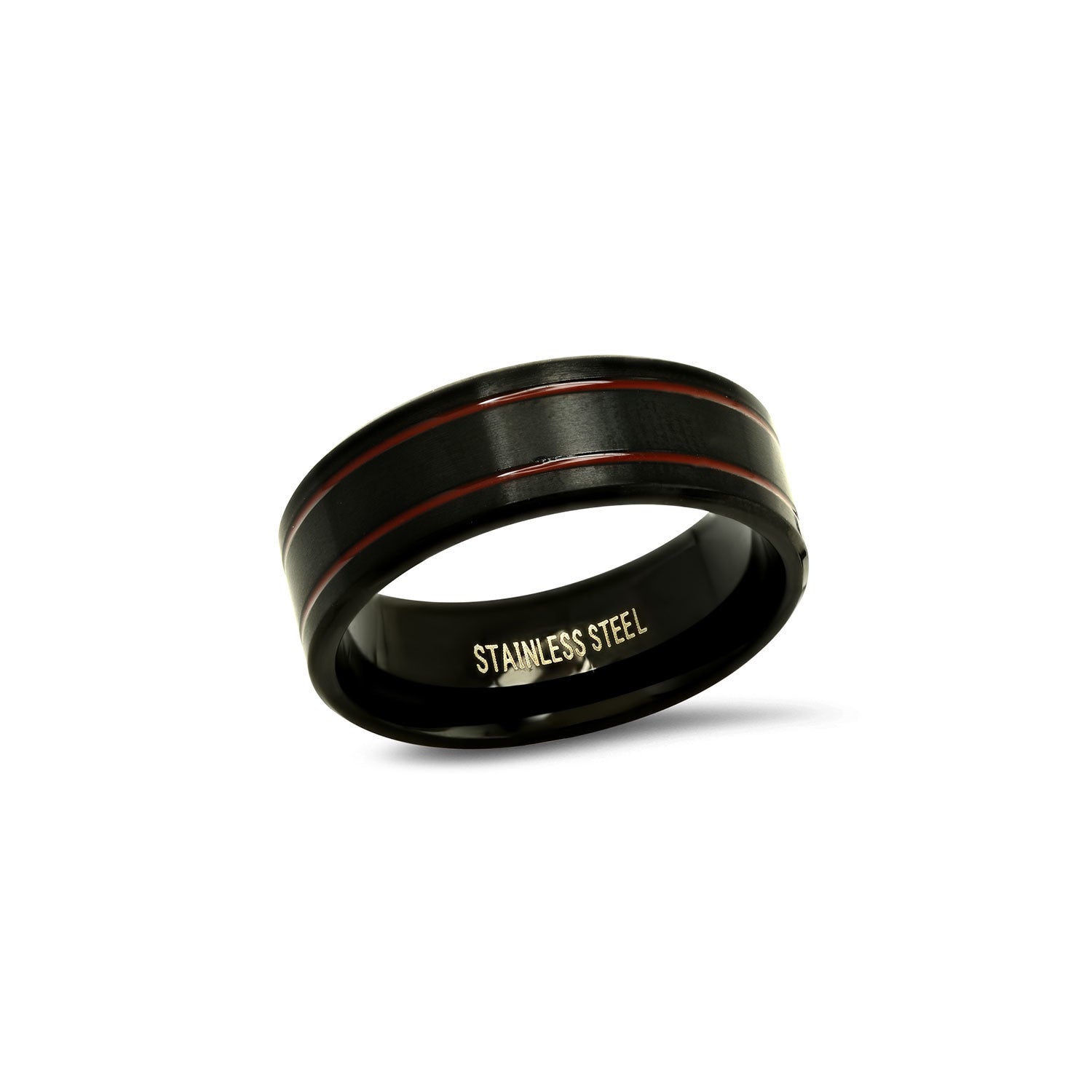 Stainless Steel Ring // Black + Red