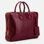 The Cortona Burgundy Python Leather Men’s Laptop Briefcase