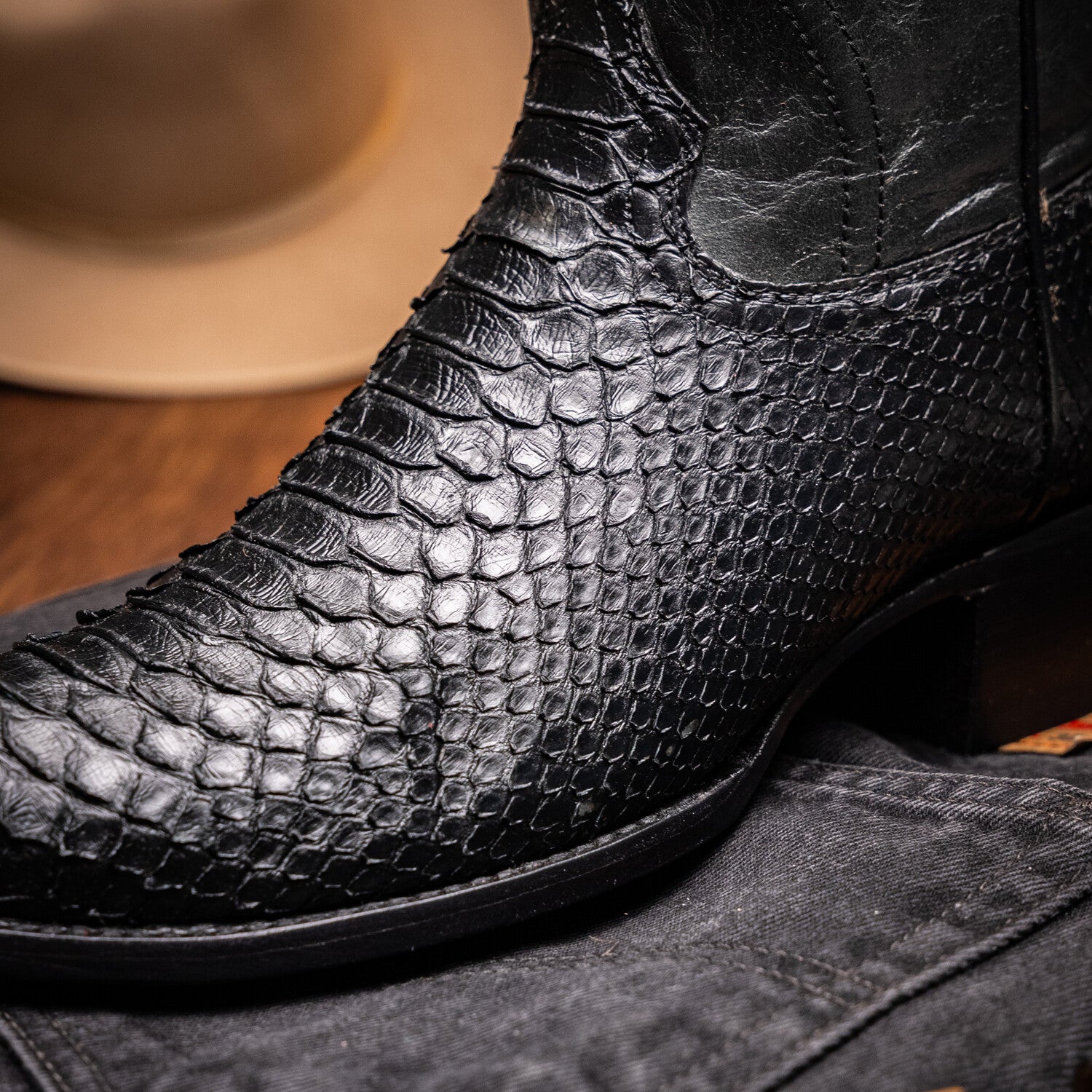 Western Collection Kansas // Python Leather Cowboy Boot // Black