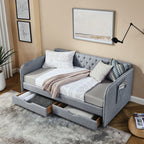 Daybed With Trundle And Storage Drawers, Flat Arms With Pocket