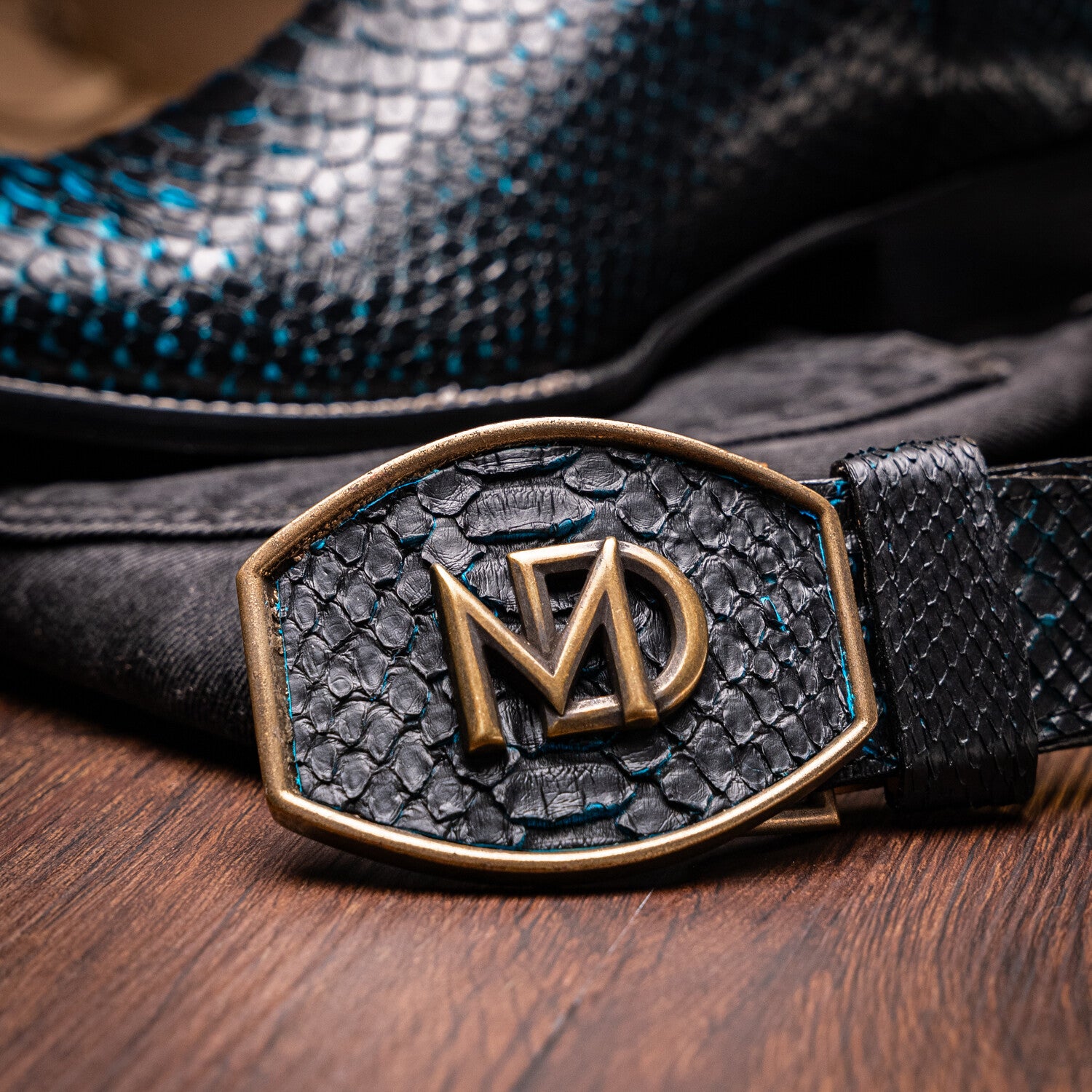 Western Collection Missouri // Python Leather Cowboy Boot // Black + Blue