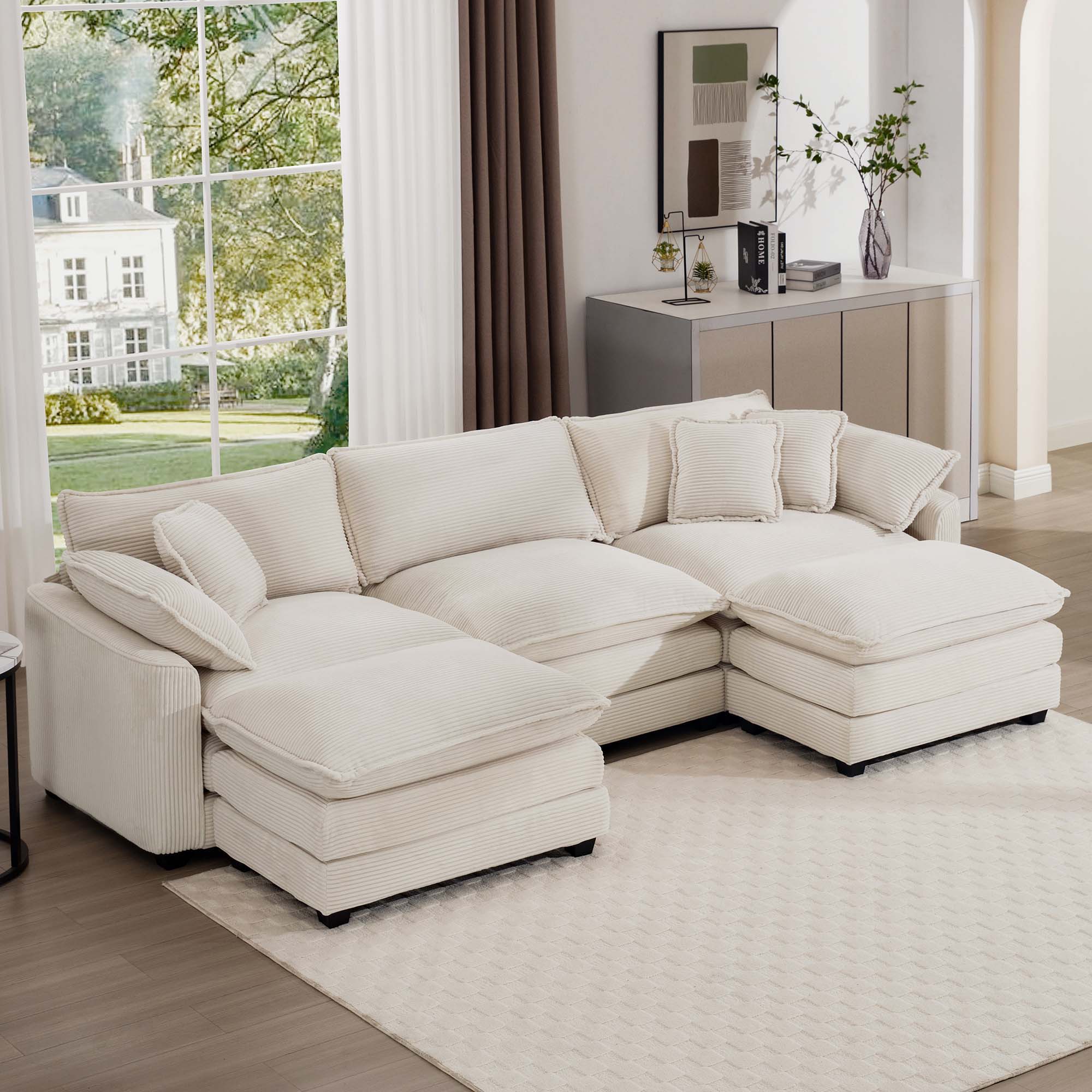 Modern Oversized Modular Cushion Sofa With Ottoman