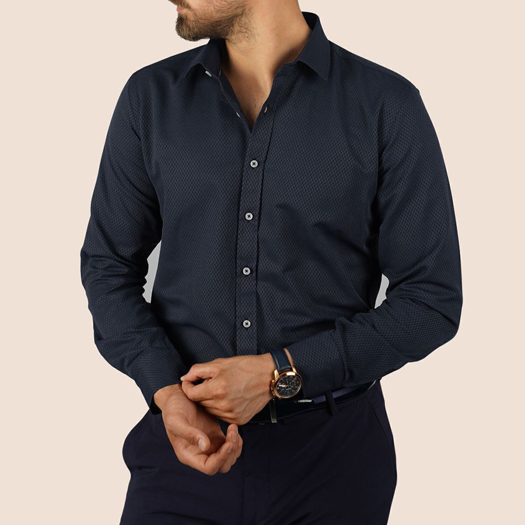 Diamond Patterned Button-Up Shirt // Navy