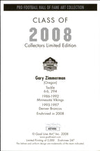 Gary Zimmerman HOF Autographed/Inscribed Goal Line Art GLAC Postcard Broncos JSA