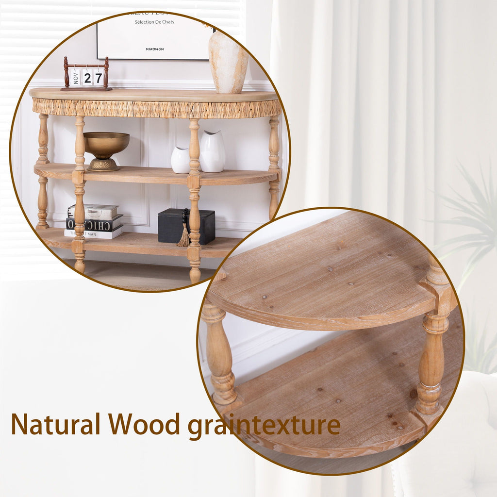 Handcrafted Console Table With Hand Woven Trim - Natural