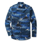 Men's Hawaiian Shirt Lighthouse By Alice Brown Cotton Button-down Long Sleeve Aloha Shirt