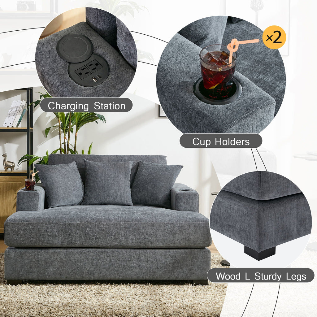 Oversized Chaise Lounger, With Pillows, Cup Holders