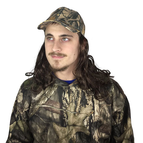 Camo Redneck Mullet Hat with Hair - Men's Hillbilly Halloween Costume Prop Wig