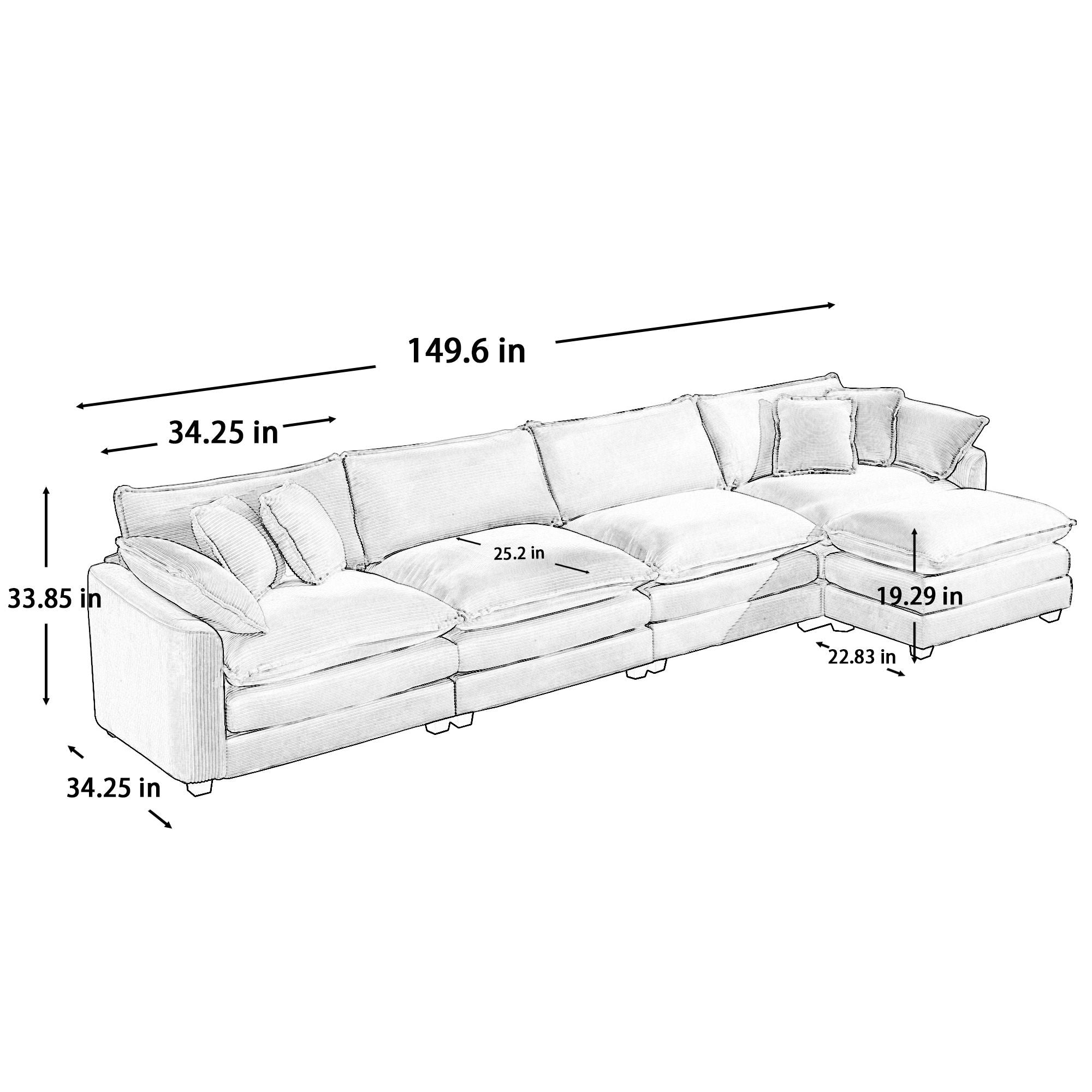 Modern Oversized Modular Cushion Sofa With Ottoman
