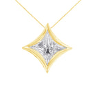 10K White Gold 1/10 Cttw Bezel Set Solitaire Princess Cut Diamond Kite Shaped Pendent Necklace - 18" Inches