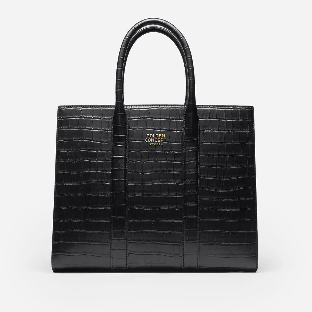 Croc-Embossed Leather Tote Bag // Black