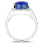 5.52 Carat Genuine Lapis and White Zircon .925 Sterling Silver Ring