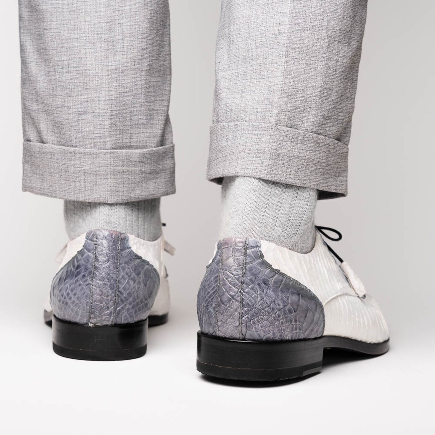 Moncalieri // Alligator + Cobra Skin Leather Oxfords // Gray + White