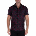 Patterned Short Sleeve Button Up Shirt // Black