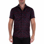 Patterned Short Sleeve Button Up Shirt // Black