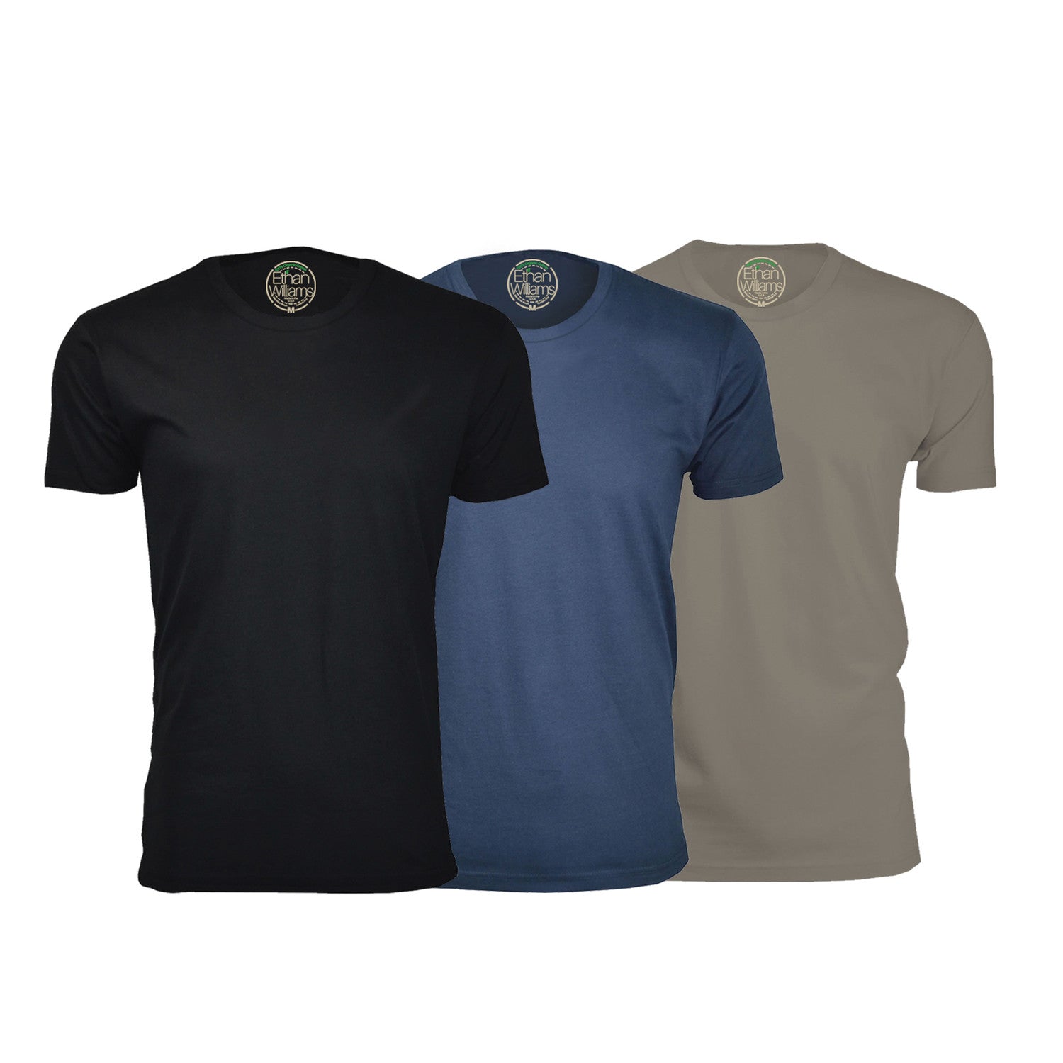 Semi-Fitted Crew Neck T-Shirt // Black + Navy + Warm Gray // Pack of 3