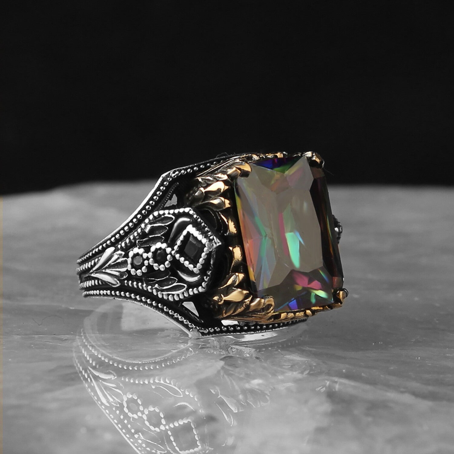 925 Sterling Silver Mystic Topaz Stone Ring // V1