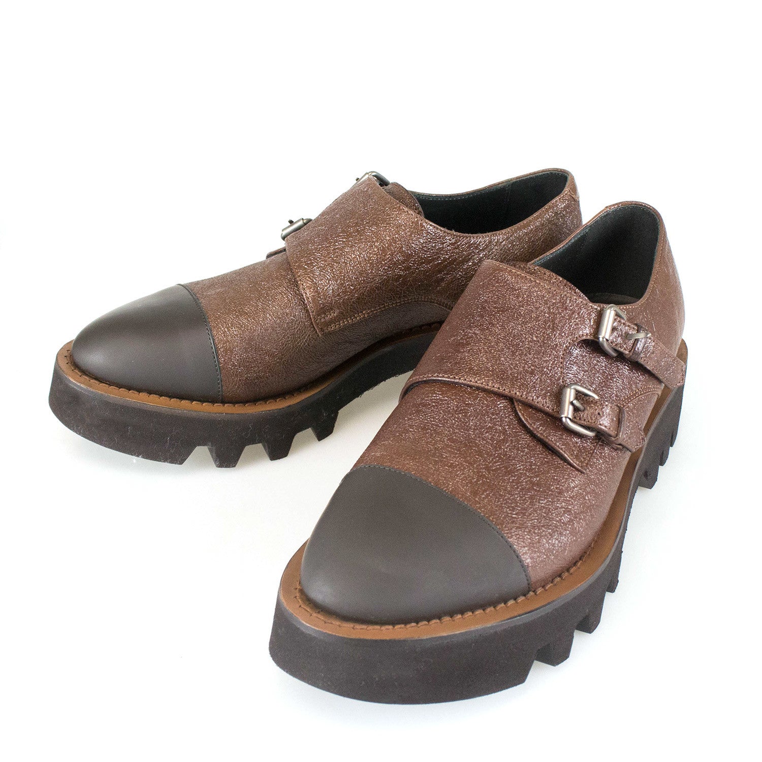 Women's Leather Double Monkstrap // Brown
