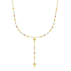 14k Tri-Color Gold Rosary Chain Necklace