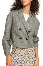 Veronica Beard Sybille Check Wool Blend Crop Jacket in Sage Multi, Size 4