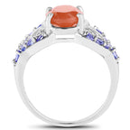3.06 Carat Genuine Peach Moonstone and Tanzanite .925 Sterling Silver Ring