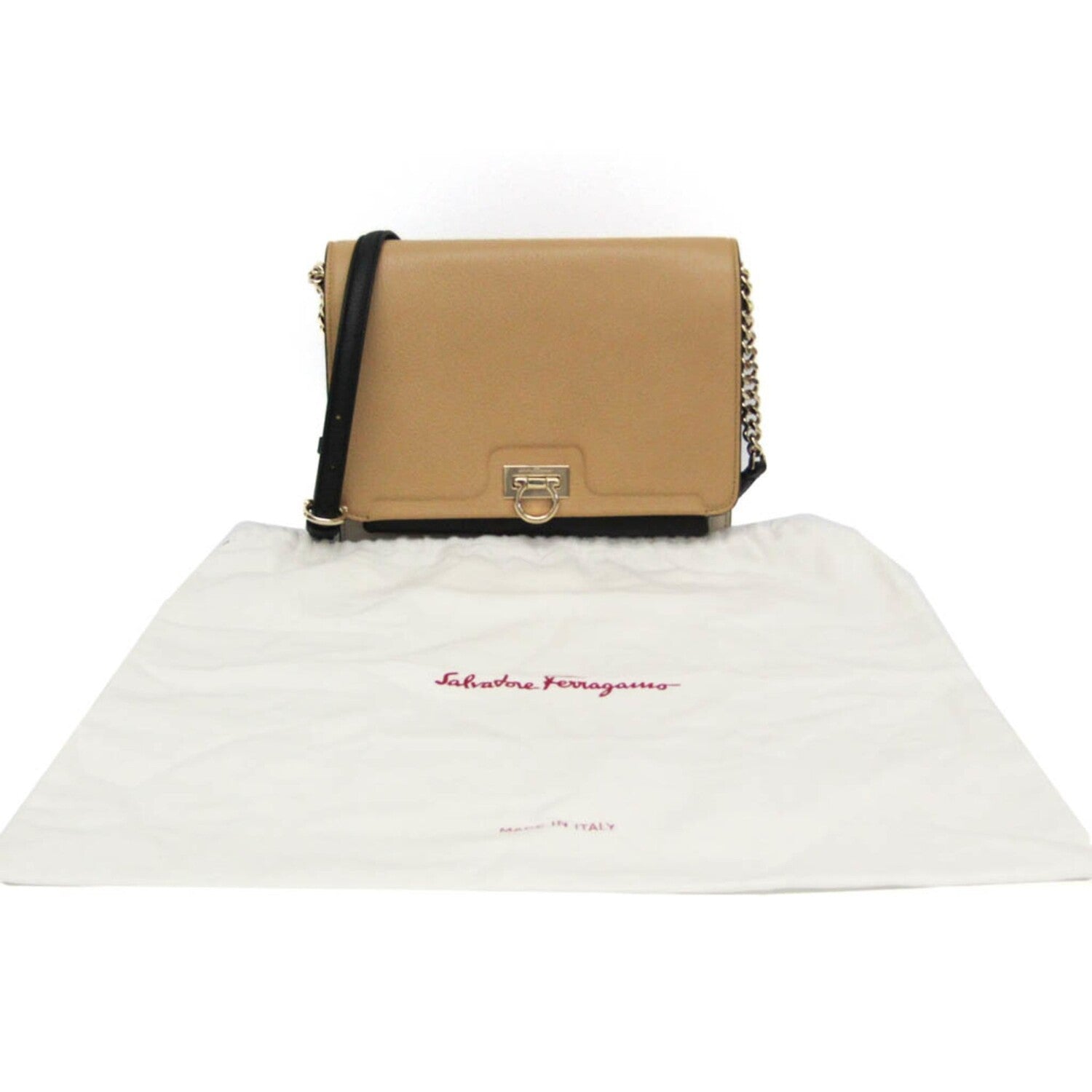 Ferragamo // Leather Gancini Shoulder Bag // Black + Light Beige // Pre-Owned