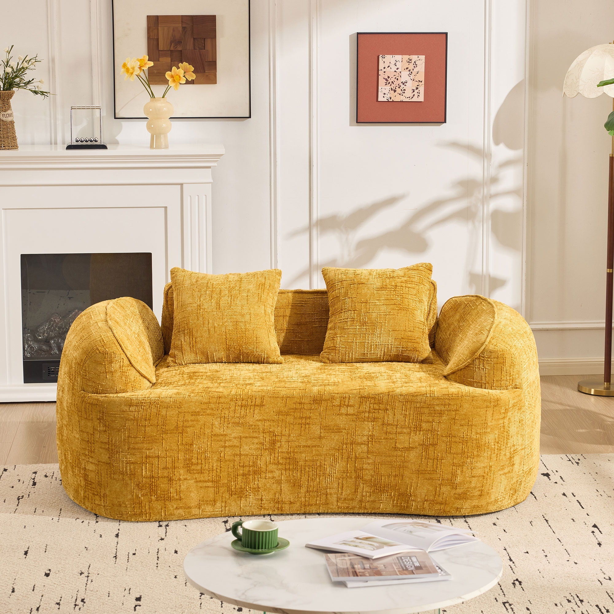 Curved 2 Person Compress Sofa With Armrests