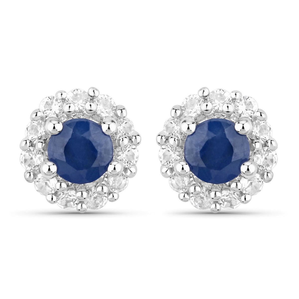 2.17 Carat Genuine Blue Sapphire and White Topaz .925 Sterling Silver Jewelry Set