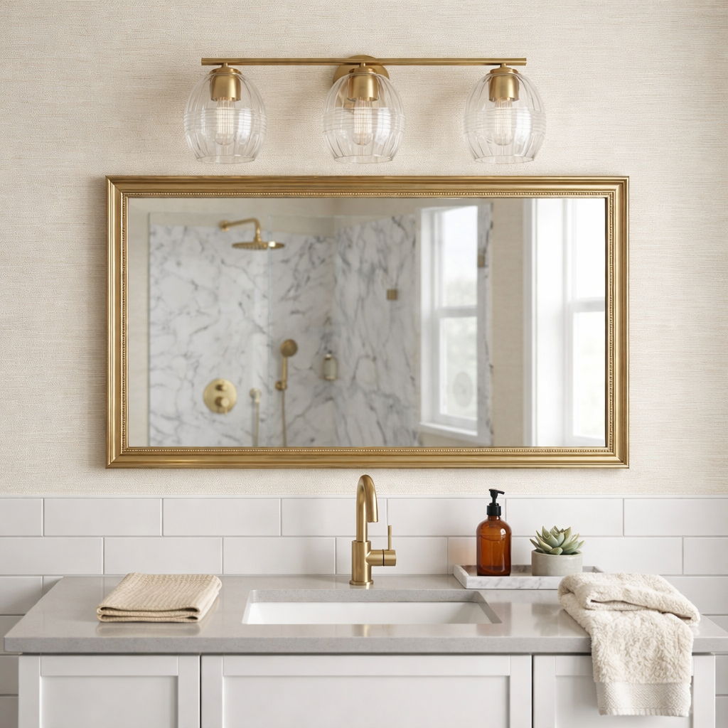 Luster - 3 Lights Vanity With Clear Wall Lamp Satin - Clear / Gold