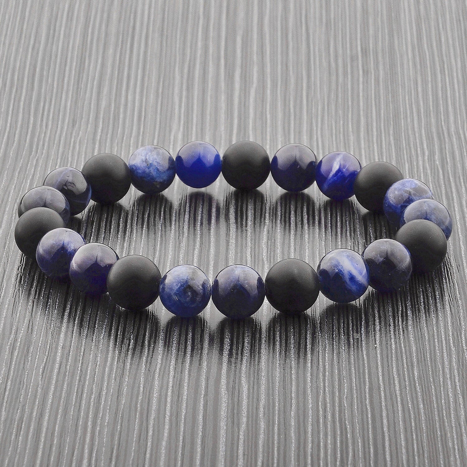 Sodalite + Matte Onyx Stone Stretch Bracelet // 8"