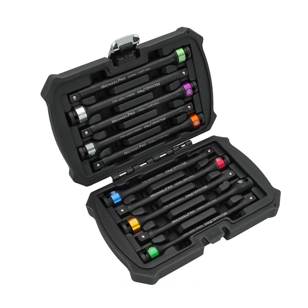 10-Piece 1/2-Inch Drive Torque Limiting Extension Bar 65 to 150 Ft-Lbs (90 to 200 Nm) 8-Inch Length