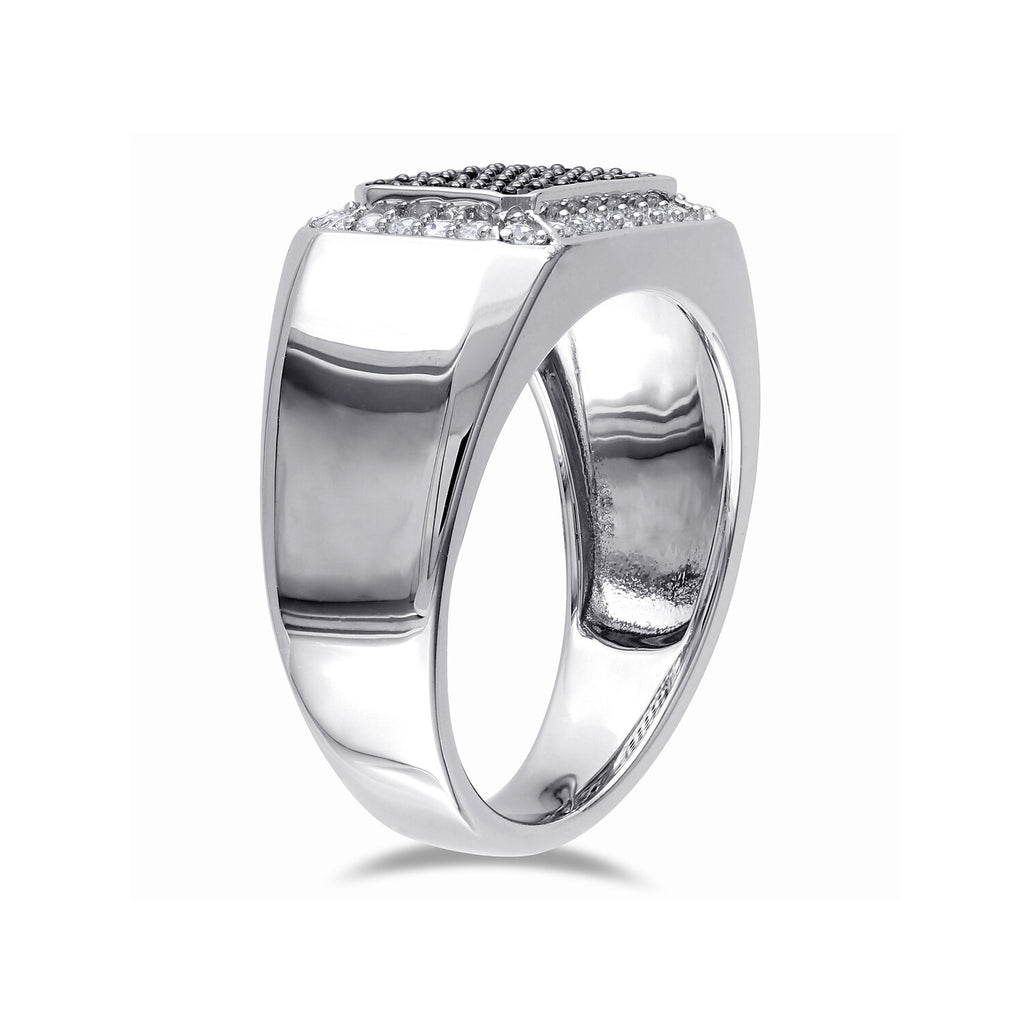 0.87 TGW Black Spinel + White Sapphire Square Halo Signet Ring // Sterling Silver