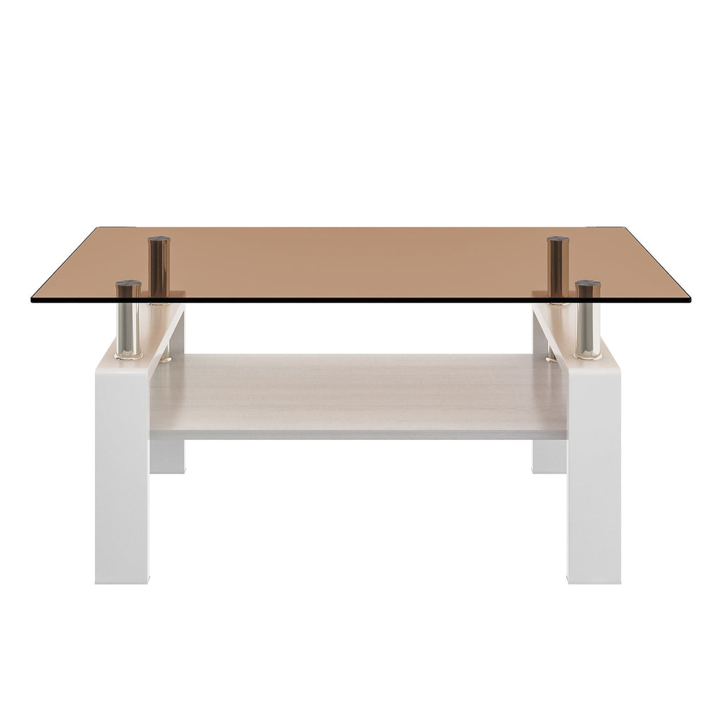 Modern Rectangular Coffee Table With Tempered Transparent