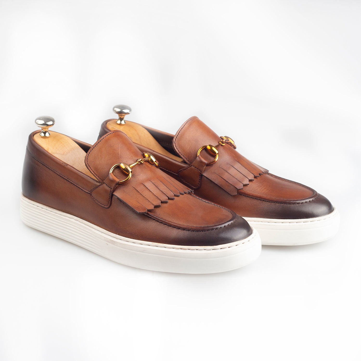 Horsebit Leather Tassle Slip-On Sneakers // Brown