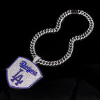 Los Angeles Dodgers Baseball Shield Pendant Necklace – Iced Out 24 Inches Cuban Chain