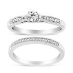 .925 Sterling Silver 1/3 Cttw Diamond Classic Engagement Ring Bridal Set with Milgrain (I-J Color, I3 Clarity) - Ring Size 7