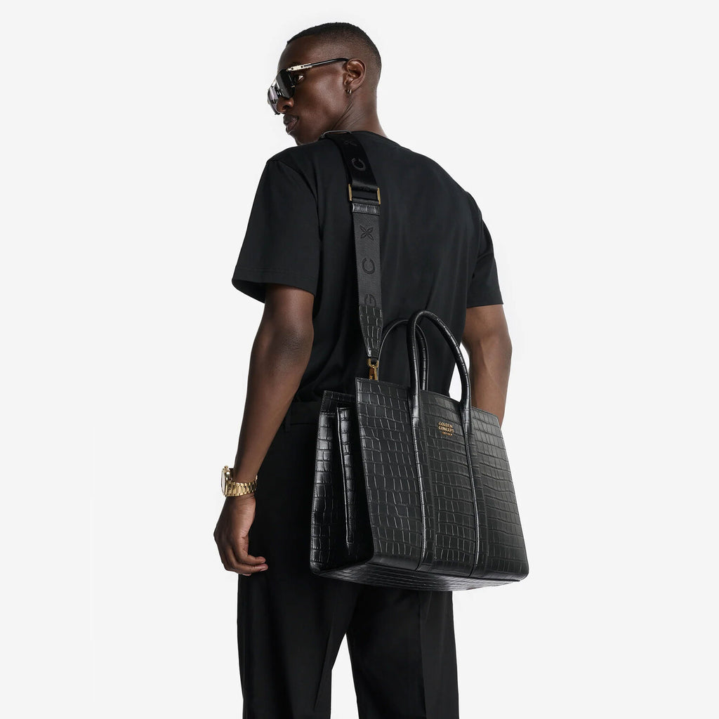 Croc-Embossed Leather Tote Bag // Black