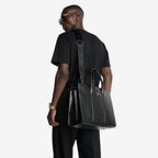 Croc-Embossed Leather Tote Bag // Black