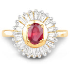 14K Yellow Gold Plated 2.44 Carat Glass Filled Ruby and White Topaz .925 Sterling Silver Ring