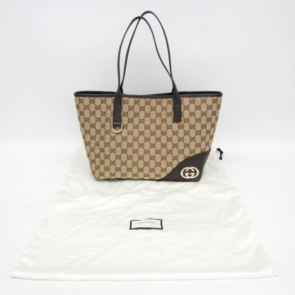 Gucci // GG Canvas + Leather Tote // Beige + Dark Brown // Pre-Owned
