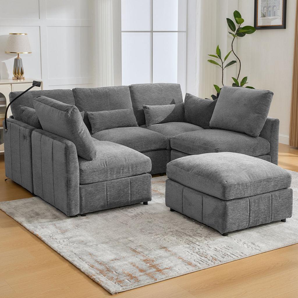 Modern Modular U-Shaped Sofa Bed With Movable Ottoman