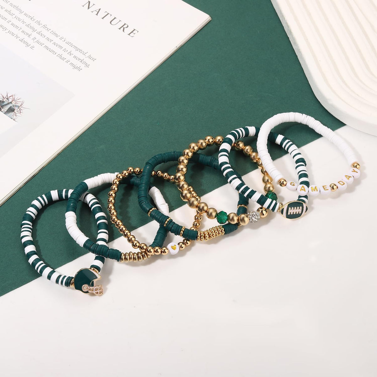 Game Day Football Bracelet Set – Stackable Beaded Jewelry Gift for Fans & Sports Lovers