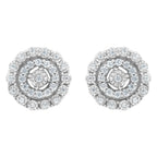 10KT White Gold 1/2 cttw Double Halo Brilliant Round-Cut Diamond Stud Earrings (I-J Clarity, I2-I3 Color)