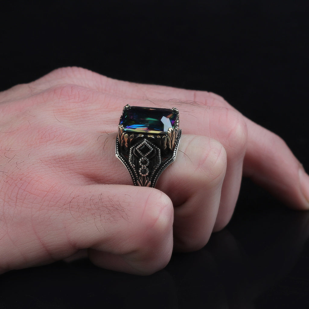 925 Sterling Silver Mystic Topaz Stone Ring // V1