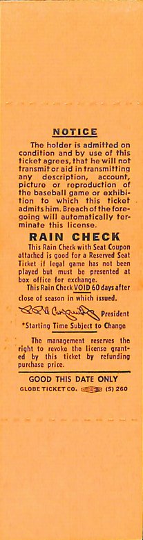 October 1, 1970 Full Ticket Final Game Phillies Connie Mack Stadium 187845