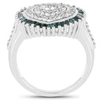 0.74 Carat Genuine White Diamond and Green Diamond .925 Sterling Silver Ring