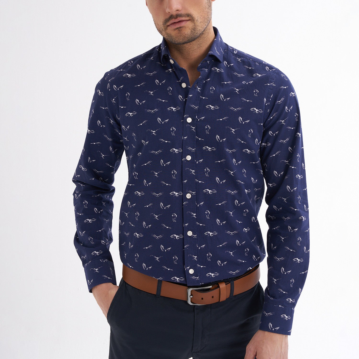 Tommaso Button-Up Shirt // Navy + White