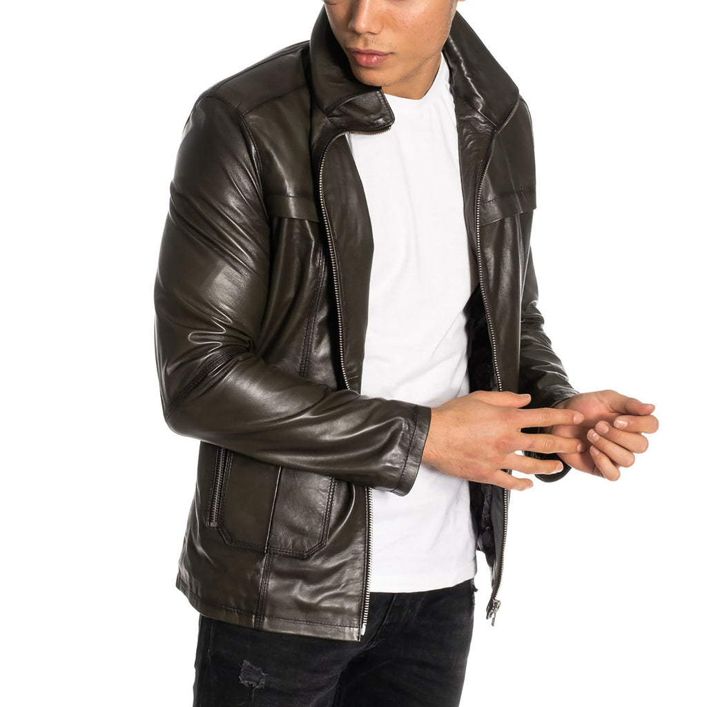 Aden Leather Jacket // Khaki