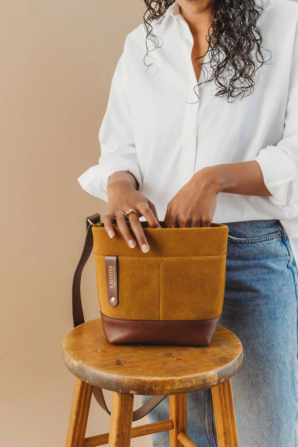 Betsy Bucket Bag | Mustard Suede + Brown Leather