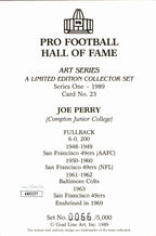 Joe Perry HOF 49ers Signed/Inscribed Goal Line Art GLAC Postcard JSA 167167